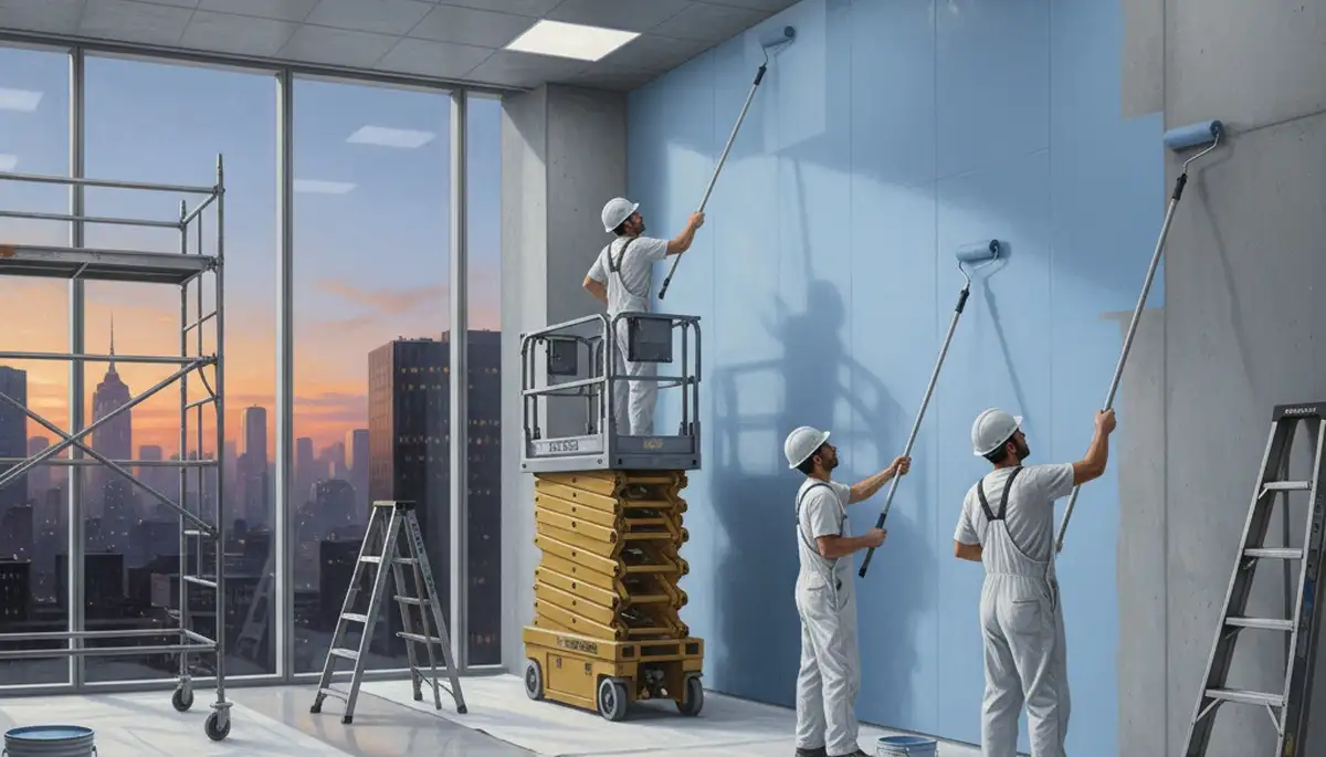 Commercial painters in Seattle, WA applying durable exterior coatings to a business building