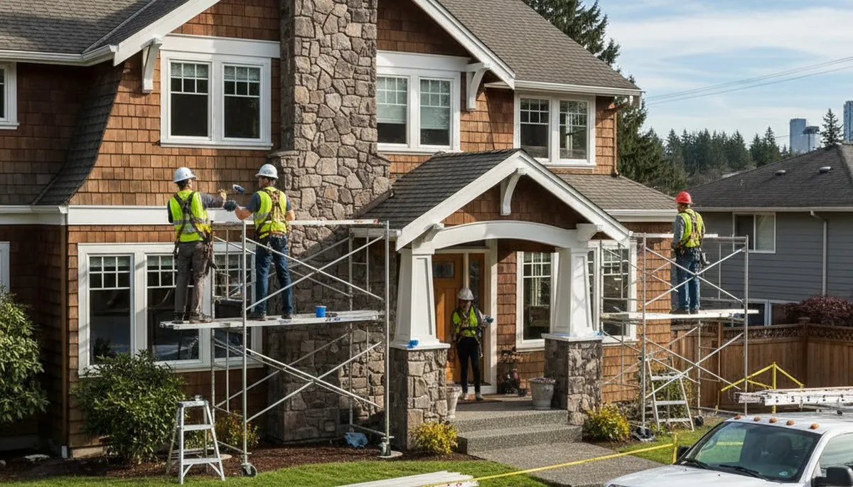 Seattle, WA painting contractor preparing exterior house for professional residential repainting