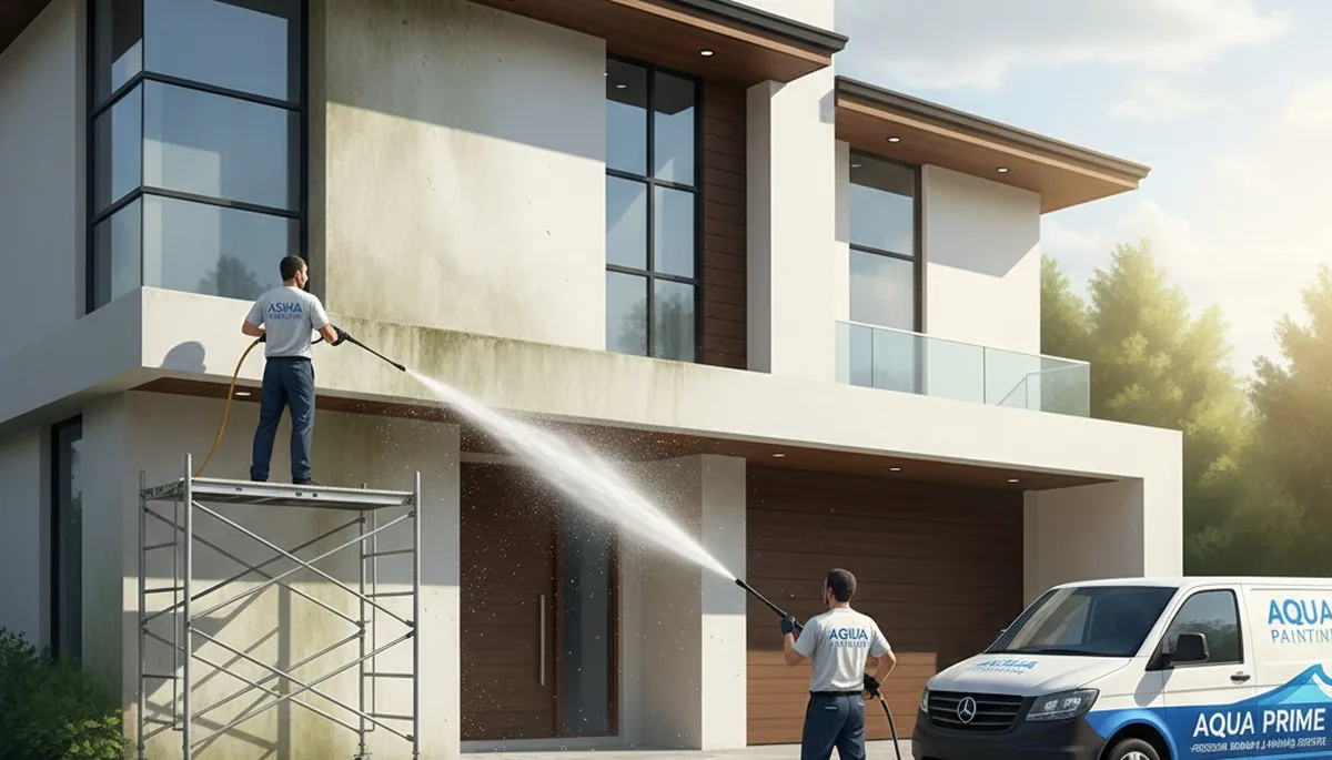 Seattle, WA pressure washing service removing moss and grime from a home exterior