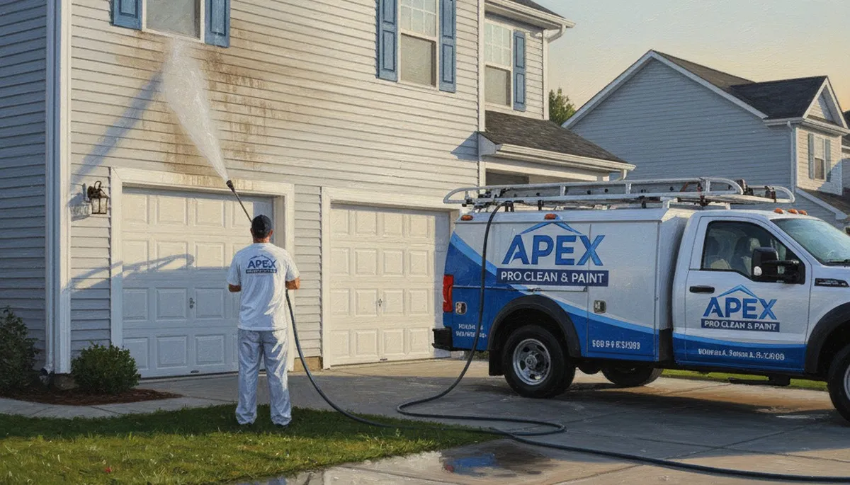 Seattle painters pressure cleaning vinyl siding on a home in Seattle, WA