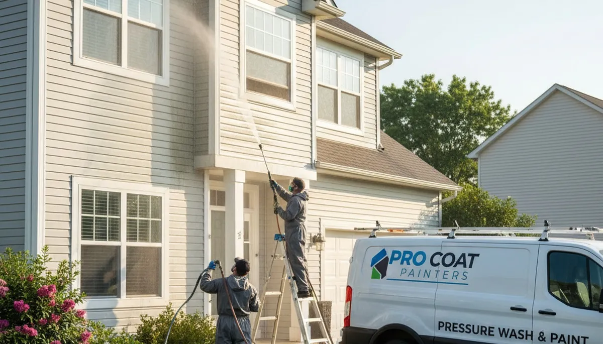 Seattle painters pressure cleaning vinyl siding to remove moss and algae in Seattle, WA